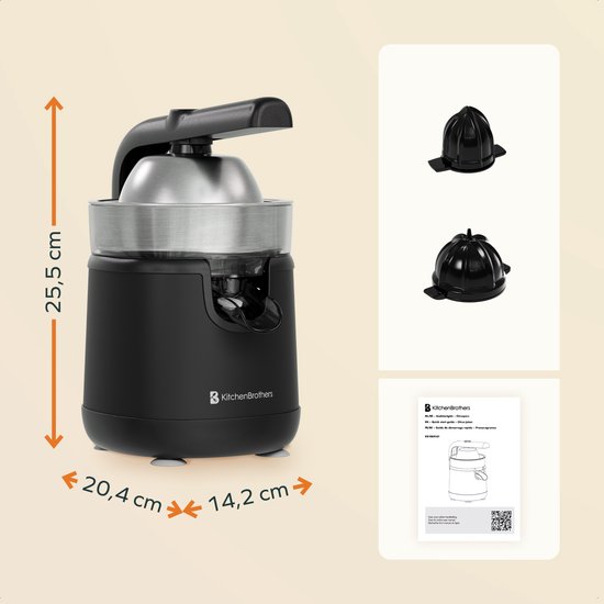KitchenBrothers Citruspers - Met Uitloop en Handvat - 0.35L - Zwart