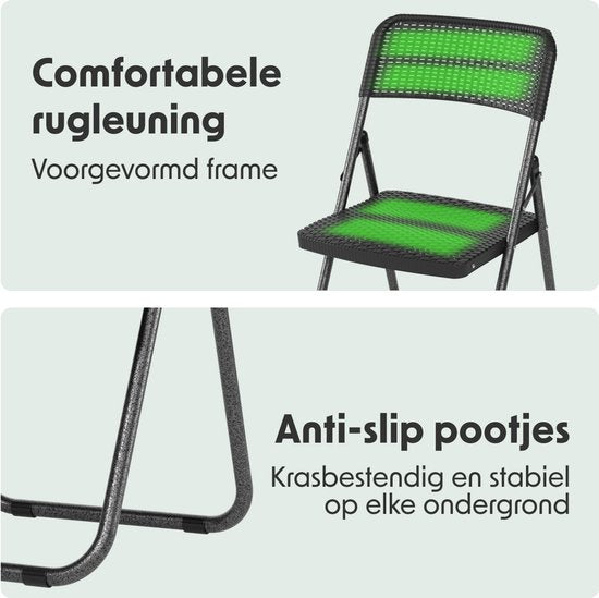 LifeGoods Bistroset - 3-delig - Inklapbaar - Rattan Look - Tuinset met Bijzettafel - Zwart - 200kg Draagkracht - Weerbestendig
