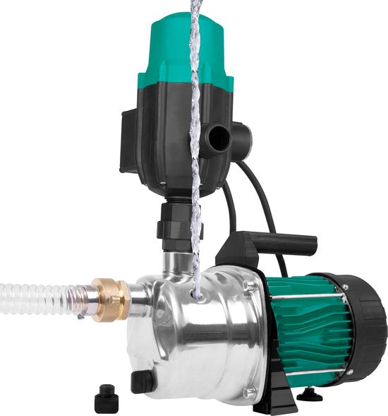 VONROC Hydrofoorpomp – Automatische Waterpomp – 1000W & 3500 l/u – Droogloopbeveiliging – 44 x 22 x 30 cm – Zwart/RVS