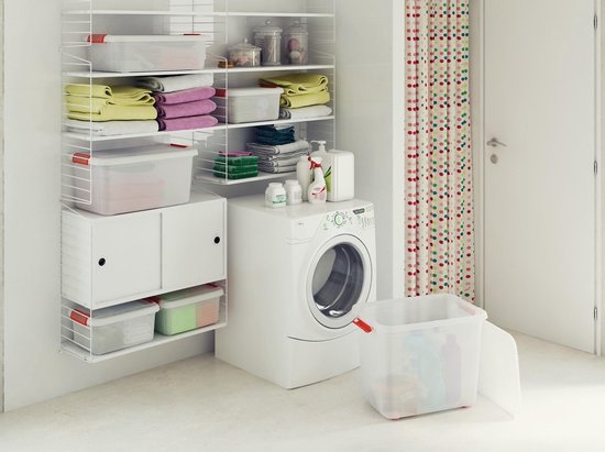 Kis K Latch Box L - Opbergbox met Deksel - 43L - 59x39x28 - Transparant/Oranje clips