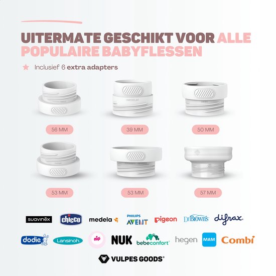 Vulpes Goods® BabyCare - Flessenwarmer Pro Max- Draagbare Baby Flessenwarmer voor Onderweg - Intelligente Flesverwarmer - 4 Temperatuurniveaus - Draadloos - Inclusief 6 Adapters - USB Oplaadbaar - 13.200 mAh - Wit