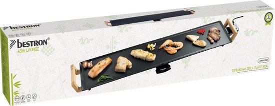 Bestron Bakplaat - ABP605BB - 2000W - Gourmet, Grillplaat XXL 100x22cm - 10-12 personen - Bamboe - 5 jaar garantie