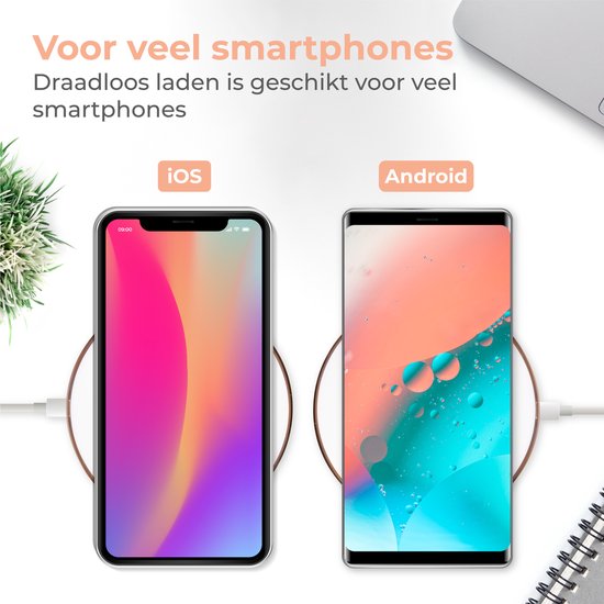 Nuvance - Draadloze Oplader 15W - Inclusief Kabel - Wireless Charger - Fast Charger - Geschikt voor alle Qi-Smartphones - Wit en Goud