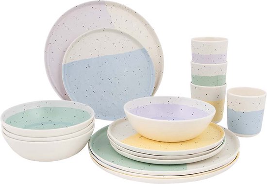 Bo-Camp - Pastel - Servies - Annecy - 16 Stuks