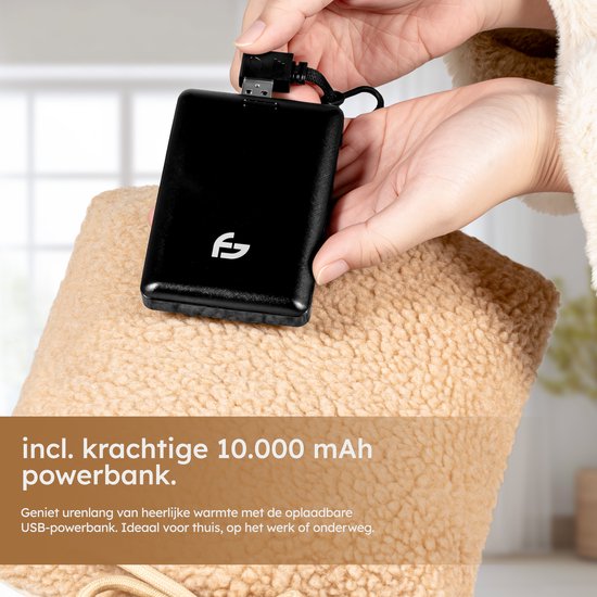 Elektrische Kruik – 3 Standen – Kruik – 10.000 mAh Powerbank – Wasbare Hoes – Oplaadbare Kruik – Teddy Beige – Saaf Comfort