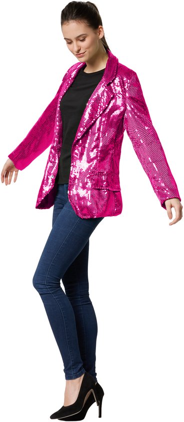 Dressforfun Paillettenjas dames pink XXL - verkleedkleding kostuum halloween verkleden feestkleding carnavalskleding carnaval feestkledij partykleding - 303880