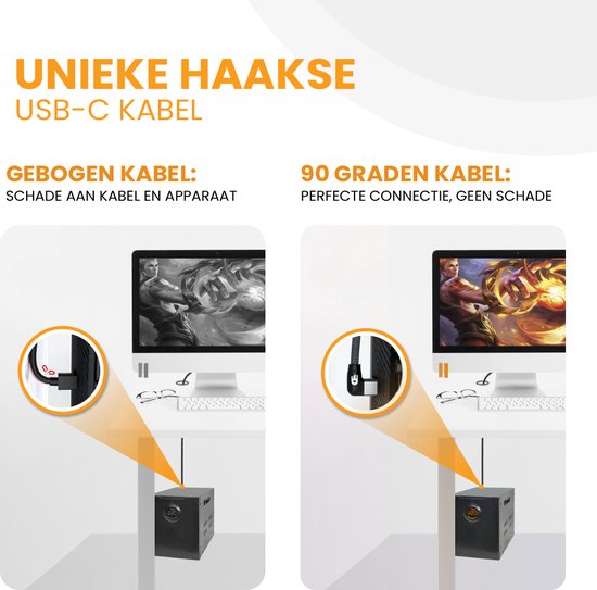 Drivv. USB naar USB C Kabel - Haaks - USB C Data en oplaadkabel - Fast Charge / Snellader - 3 Meter - Geschikt voor Samsung, iPhone 15 en Meer -Zwart
