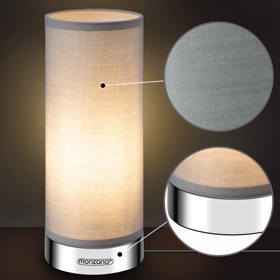 Monzana Tafellamp 2 Stuks LED – Dimbaar E14 - Chroom Grijs