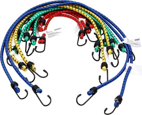 Deuba Rubberen Bagagespin- 12 Stuks met Haken 30-95 cm x 8 mm Ø