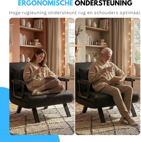 Livista 3-in-1 Uitklapbare Slaapstoel Belastbaar Tot 100 kg Zwart - Inklapbare Slaapbank Met Verstelbare Rugleuning - Modern Design Logeerbed - Slaapfauteuil