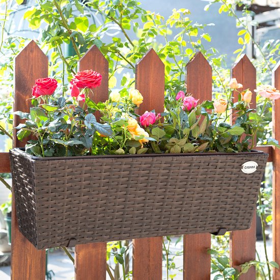 Casaria Polyrattan Bloembak – 2 Stuks Incl. Ophangbeugels – Bruin