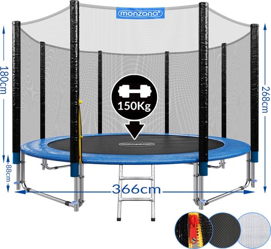 Monzana Trampoline - 366cm incl Veiligheidsnet Ladder Rand - Blauw