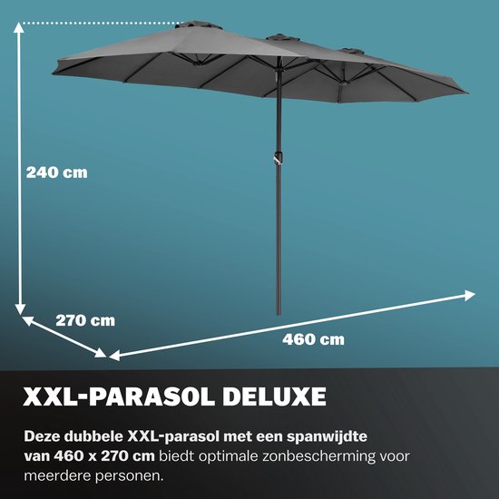 Kingsleeve Dubbele Parasol XXL - 460x270cm UV Bescherming – Antraciet