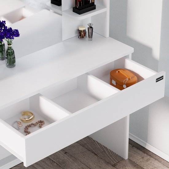 Casaria Make up tafel Lucia - Lade Spiegel LED 4 Planken 140x110 - Wit