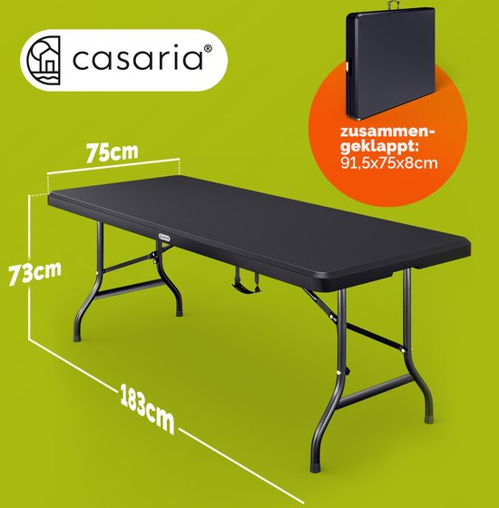CASARIA Tuintafel - 183x76cm Inklapbaar Weerbestendig – Antraciet