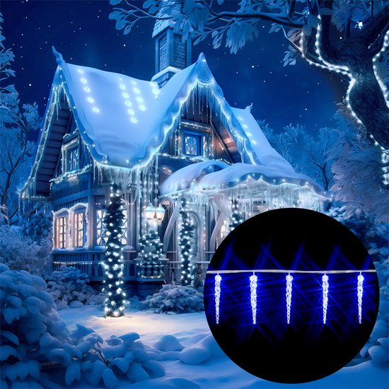 Monzana Kerstverlichting 80 LED´s - Ijspegels 5m Kabel - IP44 Blauw