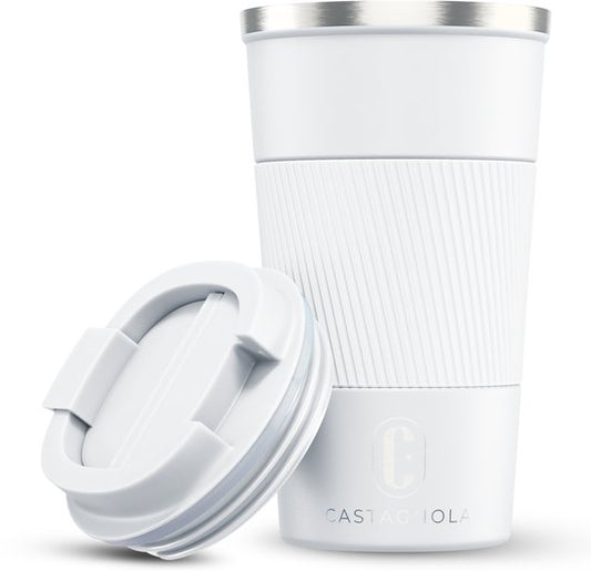 Castagnola Thermosbeker - Koffiebeker To Go - Travel Mug voor Koffie en Thee - Theebeker - 510 ML - RVS - Wit