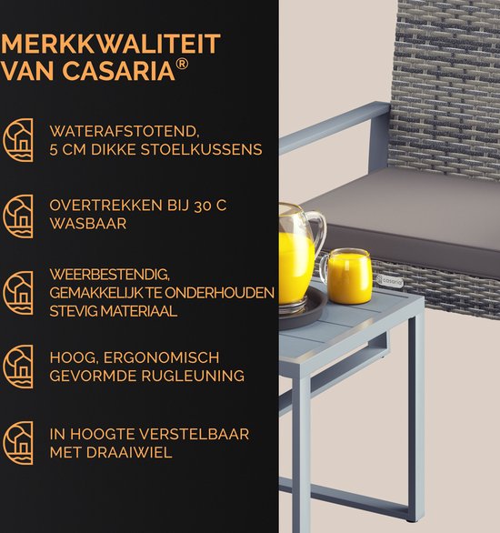 Casaria Polyrattan Tuinset – 1 Tafel 2 Stoelen – Weerbestendig Grijs