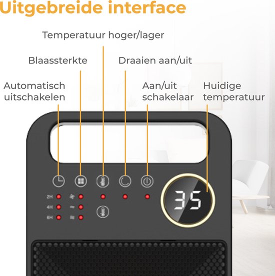 Nuvance - Elektrische Kachel - 2000W - Terrasverwarmer - Keramische Kachel Verwarming - Ventilatorkachel - Heater - Verwarming Electrisch