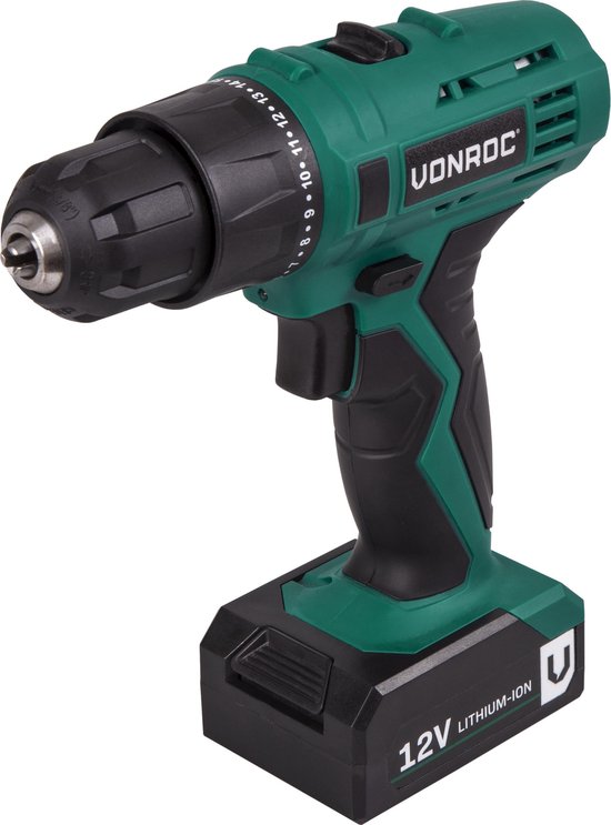 VONROC Accuboormachine – 12V Li-Ion – Incl. aluminium opbergkoffer, 46 accessoires, 1x accu & lader