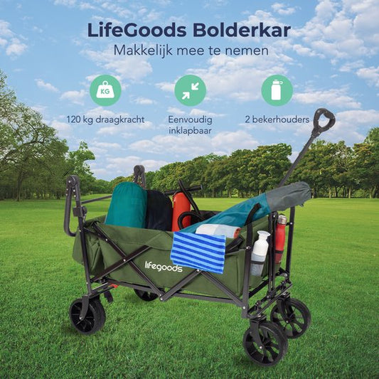 LifeGoods Bolderkar - Opvouwbaar - Tot 120KG - 90L - Wasbaar Polyester - 120x80cm - Groen