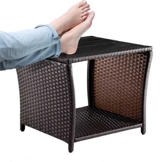 Casaria Polyrattan Bijzettafel - WPC Tafelblad 45x45x40cm – Bruin