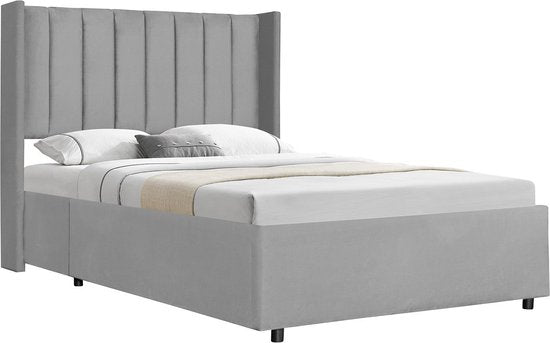 Gestoffeerd bed Savona - 200 x 140 cm - Lichtgrijs - Incl. Bedlade