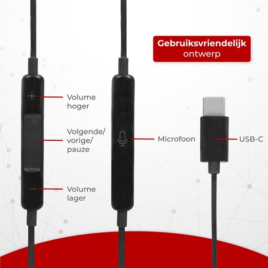 Nuvance - Oortjes met Draad - USB-C Aansluiting - Oordopjes met Draad - In-Ear Oortjes met Draad en Microfoon - Zwart