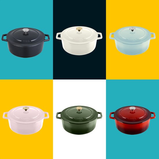 MOA Gietijzeren Braadpan - 7,2L - Voor Alle Warmtebronnen incl. Inductie - Met Deksel - Ø 30cm - Anti-Aanbaklaag - Lichtblauw