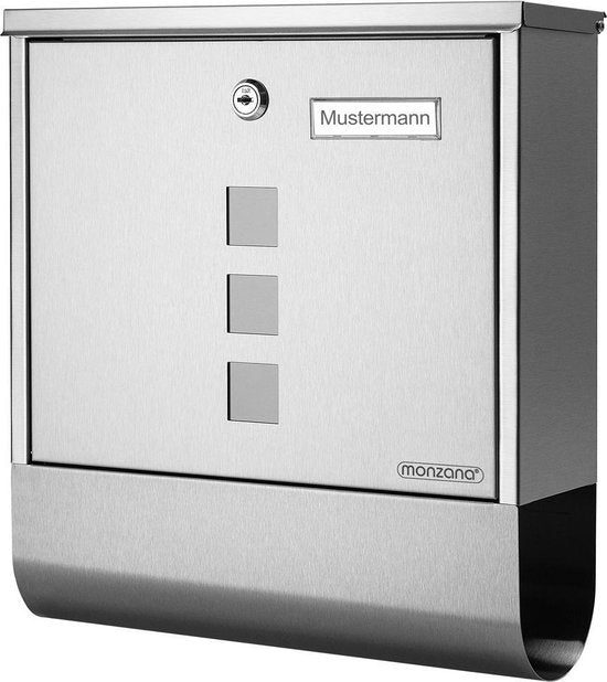 Monzana Design Brievenbus RVS – Krantenvak & 2 Sleutels - Zilver