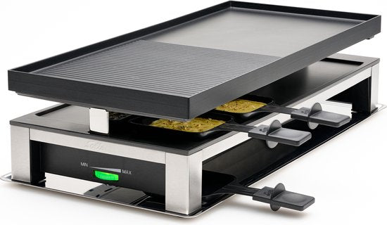Solis 3 in 1 Tafelgrill 7911 Gourmetstel 10 Personen - Raclette Gourmet Set - Bakplaat Gourmetten - Zilver/Zwart