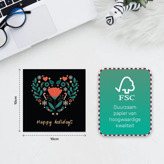 Giftmas Kerstkaarten - Wenskaarten - 52 Stuks - Met Enveloppen en Stickers - 10x10cm