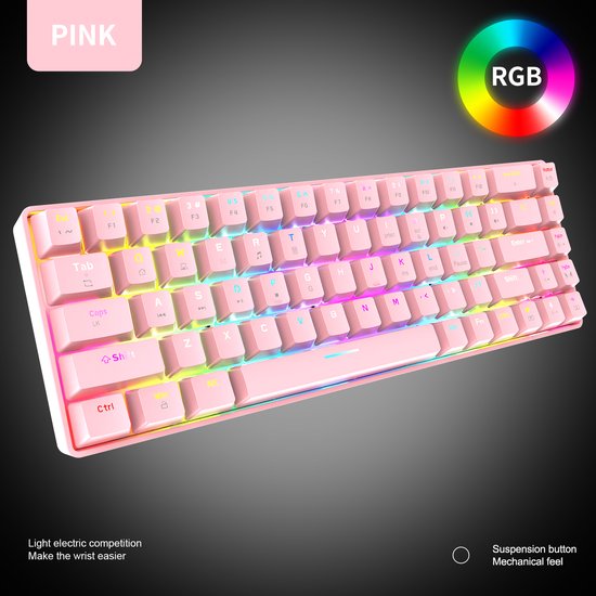 ZIYOU LANG T8 RGB Mechanisch 68Keys gaming toetsenbord - Windows/Mac game toetsenbord - Blue Switch - Mechanical Keyboard - Pink
