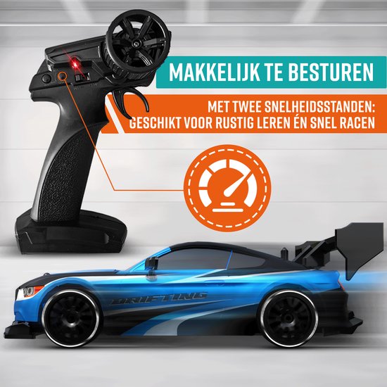 NAPI Bestuurbare RC Auto - Drift Car met 2 Accu’s, LED & Accessoires - 15 km/h - Buitenspeelgoed - Race Autos voor Jongens & Volwassenen - Buiten Speelgoed - Speelgoedauto Radiografisch - Drift King