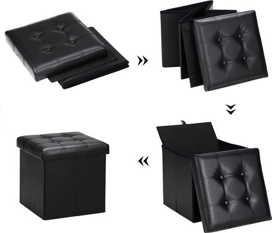Casaria Zitbank met Opbergruimte - 38x38x38cm 40L Kunstleer – Zwart