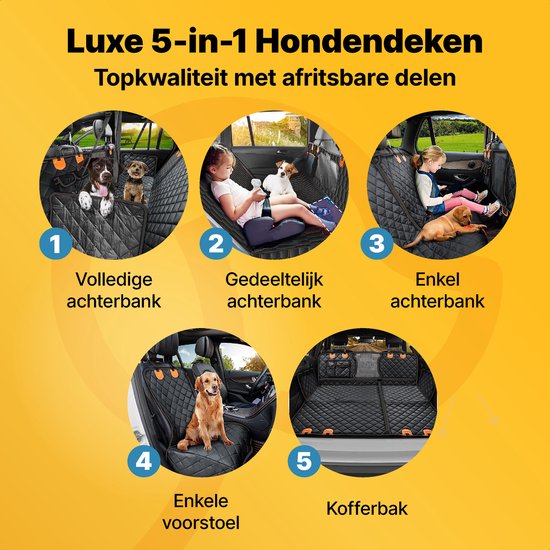 Jake and Jacky Hondendeken Auto Achterbank en Kofferbak Luxe - Autodeken hond - Beschermhoes - Hondenkleed - Inclusief Opbergtas & Autoriem - 137x148 cm