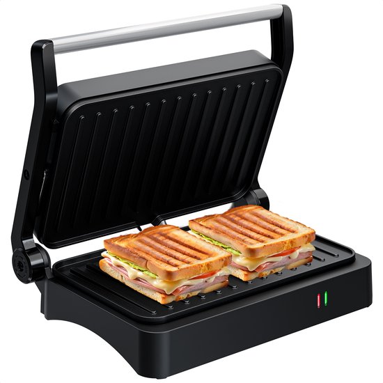 KitchenBrothers Contactgrill - Tosti Apparaat - Grill Apparaat - Panini Grill - Croque Monsieur Toestel - Tosti ijzer - 1200W - Zwart
