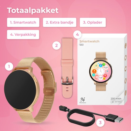 Nuvance - Smartwatch - Dames - 42mm - Bluetooth - Stappenteller - Hartslagmeter - GPS - Waterdicht - IOS/Android - Rosé Goud