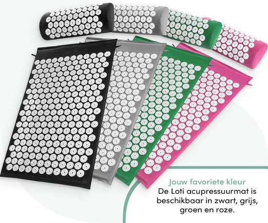 Loti Spijkermat met Spijkerkussen – Grijs/Wit – Acupressuur Mat - Spijkerbed - Acupunctuur Kussen - Shakti Massage – Incl. Draagtas