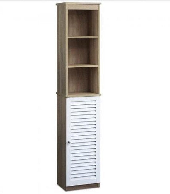 Hoge Kast - Wit Eiken - 6 Vakken - Deur met Magneetsluiting - Opbergkast 170cm
