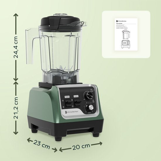 KitchenBrothers Power Blender - 1600W - 2L - Smoothie Maker - IJscrusher - Pastelgroen