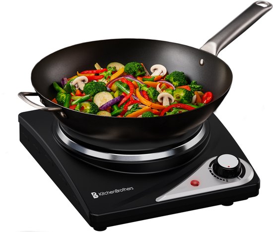 KitchenBrothers Elektrische Kookplaat - 1 Pits - Vrijstaand - 7 temperatuurstanden - 1500W - Zwart