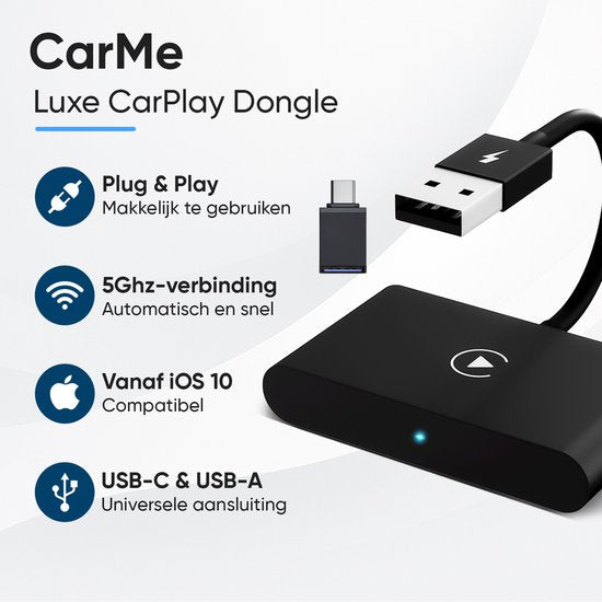 CarMe Luxe Carplay Dongle - Draadloos Carplay - Zwart - Verbeterd Model