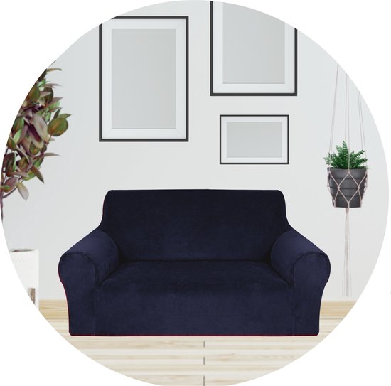 Hilvard - Bankhoes 2 zitsbanken - (145 - 175 cm) - Donkerblauw - Velvet - Stretch - Bankbeschermer - Meubelhoes - Tegen beschadigingen en vlekken - Zetelhoes - Zetelovertrek
