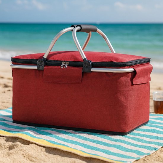 Ceruzo Koelmand Rood - Picknickmand-Aluminium-Oxford Cloth-Opvouwbaar
