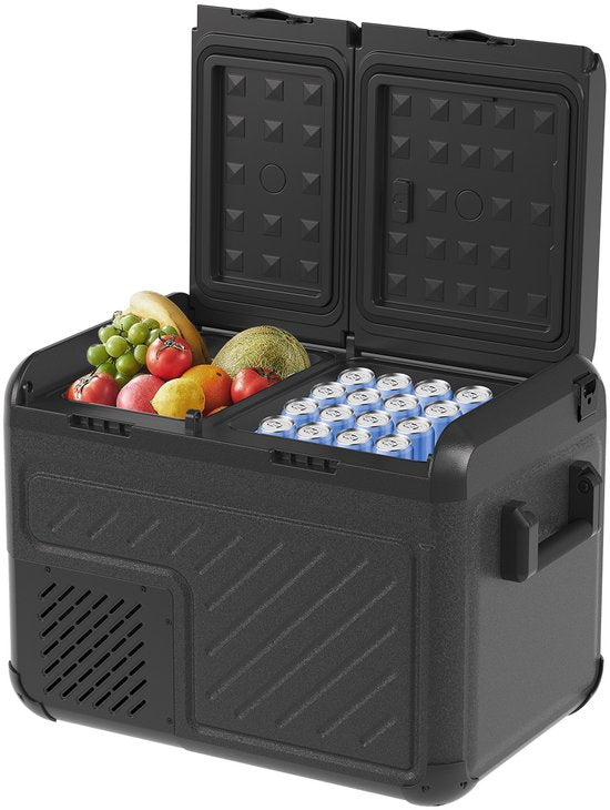 Auronic Elektrische Koelbox - Compressor - Twee Zones - 12V 230 Volt - Vriezen en Koelen - 35L - Frigobox - Zwart/Grijs