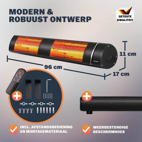 Monzana Infraroodstraler 3000W - 3 Standen/Afstandsbediening - Zwart