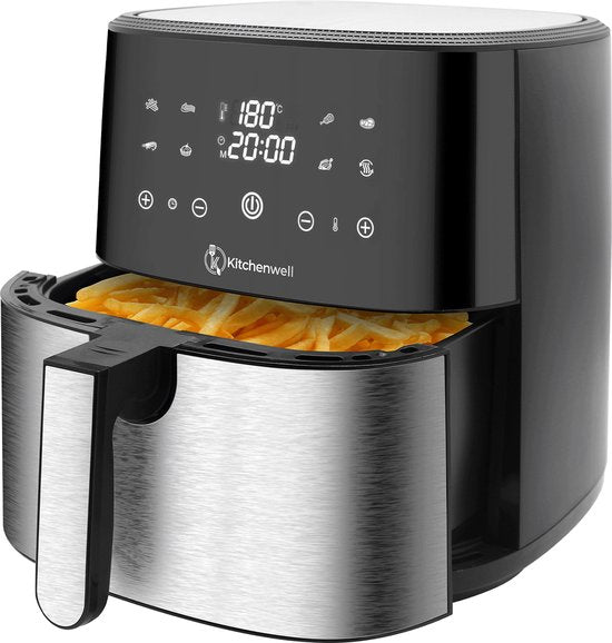 Kitchenwell AirFryer - Heteluchtfriteuse - 8L Inhoud - 80-200℃ - Timer - 1800W - Zwart