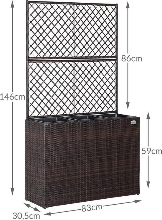 Casaria Polyrattan Bloembak – 3 Bakken/Klimophek - Bruin