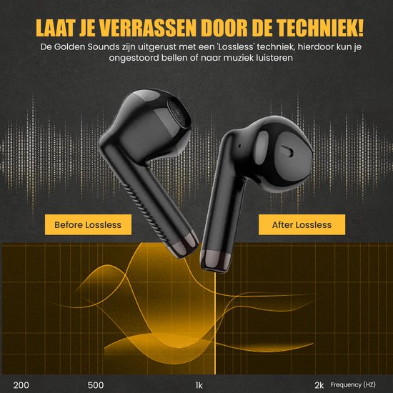 Golden Sound – Draadloze Oordopjes – Bluetooth 5.1 & Universele Pasvorm – Voorzien Van Oplaadcase En Slimme Touchfuncties – Voor Sport En Handsfree Bellen – Zwart Kunststof